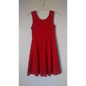 Wet Seal Women's Size Medium Red Lace Deep V Neck Mini Dress Sleeveless